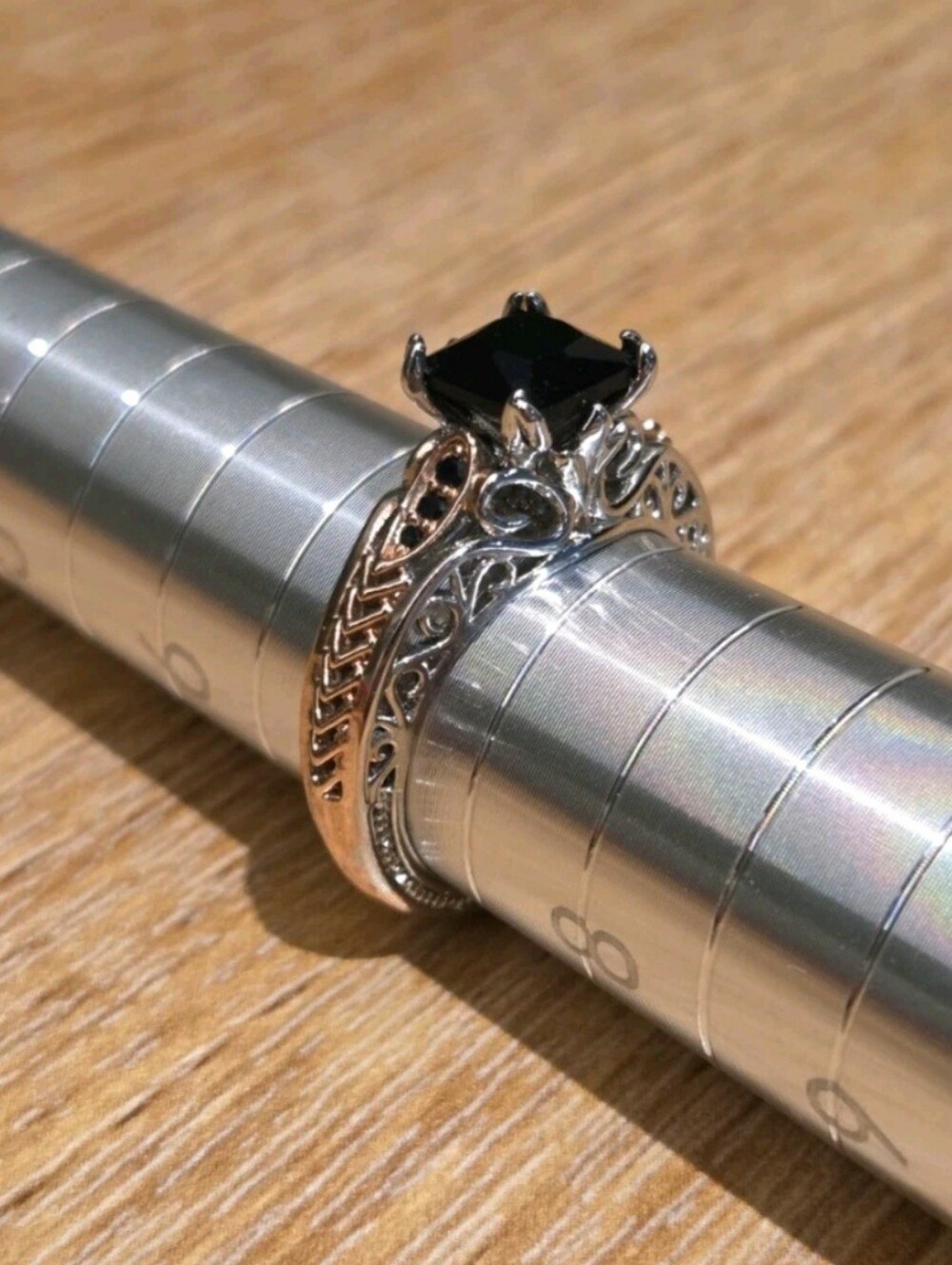 1.5 CT Princess Black Onyx Vtg Style 925 Silver Rose Gold Filigree Ring New Sz 7